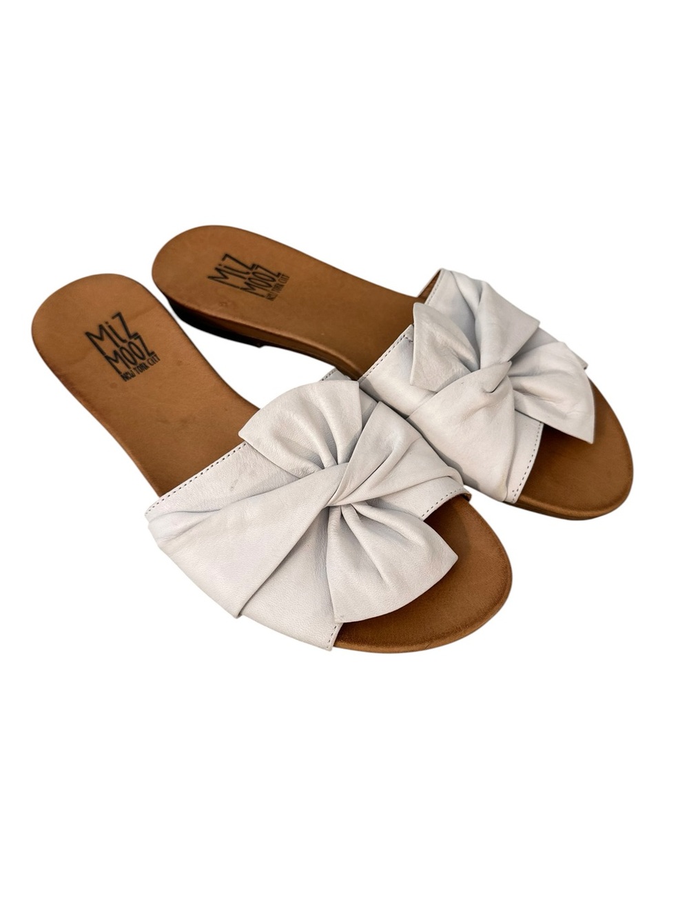 Miz Mooz Angelina White Leather Knot Detail Slide Sandals Sz 8 Coastal Nautical